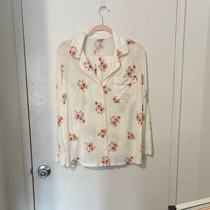 Eberjey Cream Pajama Set with Blush Floral Accent